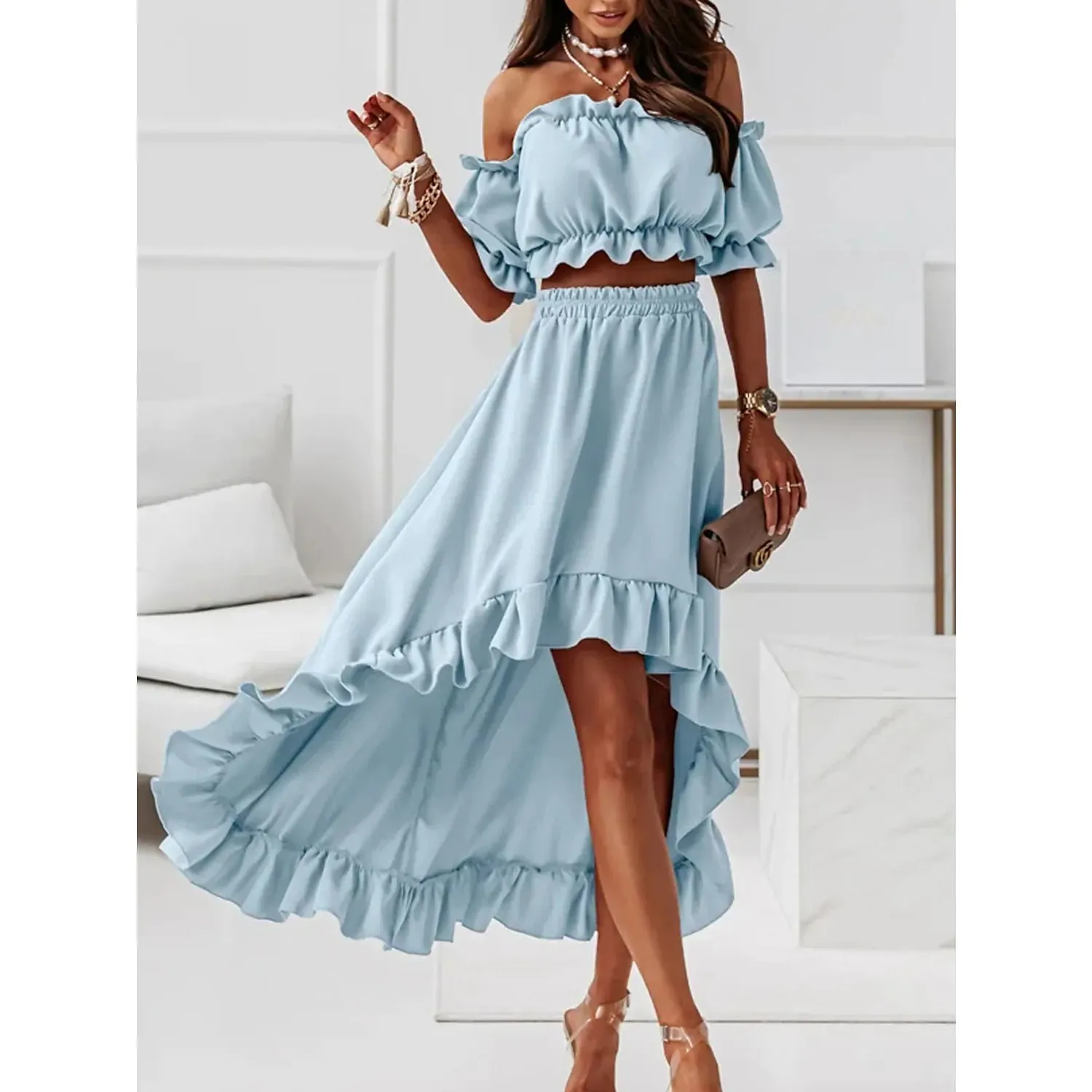 Women's Sexy Boho Solid Color Casual Dress Two Piece