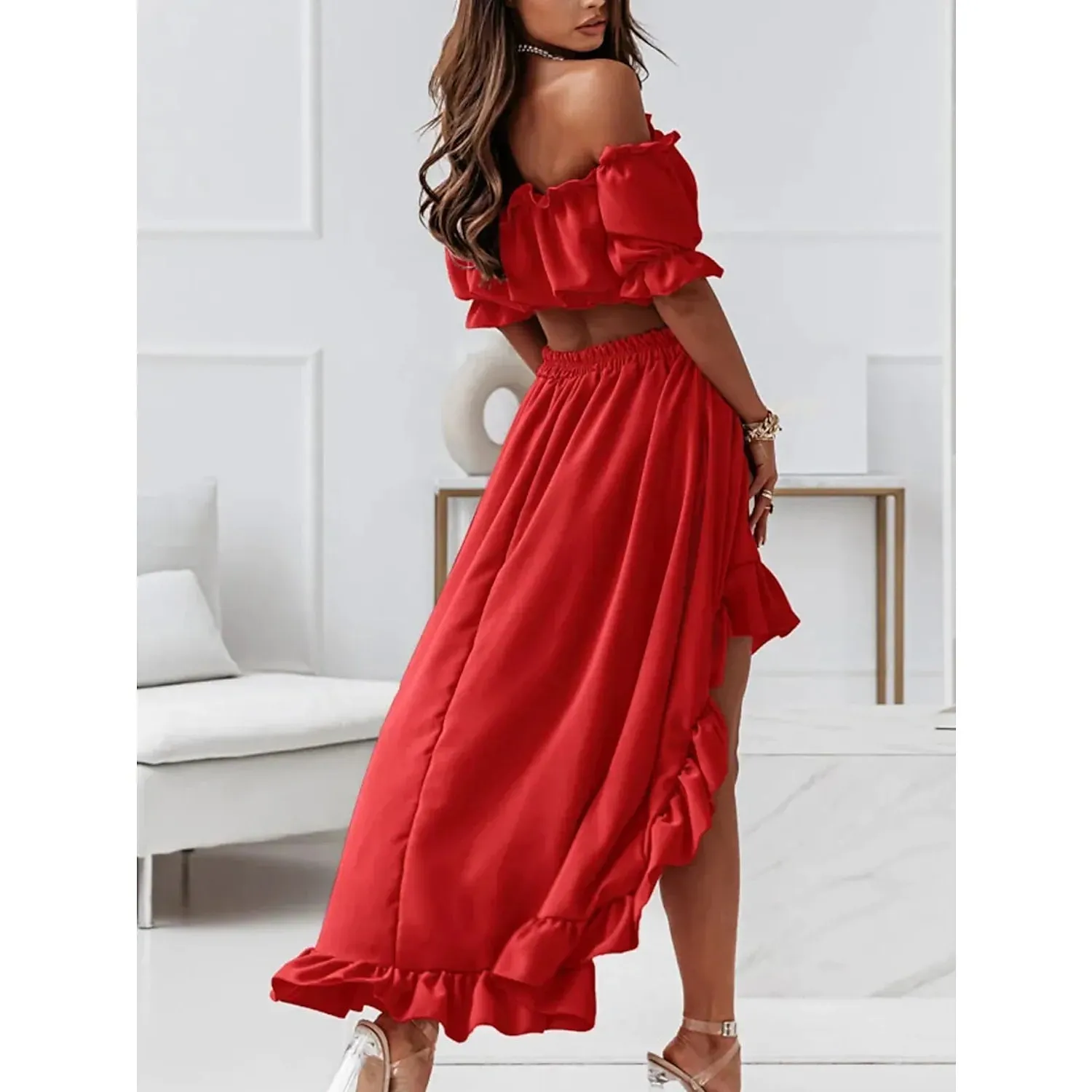 Women's Sexy Boho Solid Color Casual Dress Two Piece