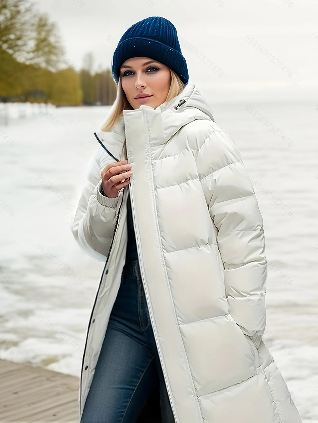 Women's Stylish Long Down Coat with Hood and Padding | Ideal for Autumn/Winter