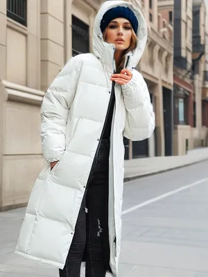 Women's Stylish Long Down Coat with Hood and Padding | Ideal for Autumn/Winter