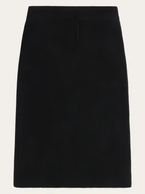 Wool midth lengt rib knit skirt - Black Jet