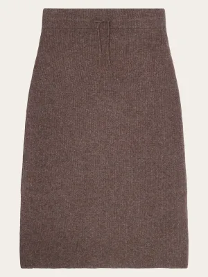 Wool midth lengt rib knit skirt - Demitasse (brown)