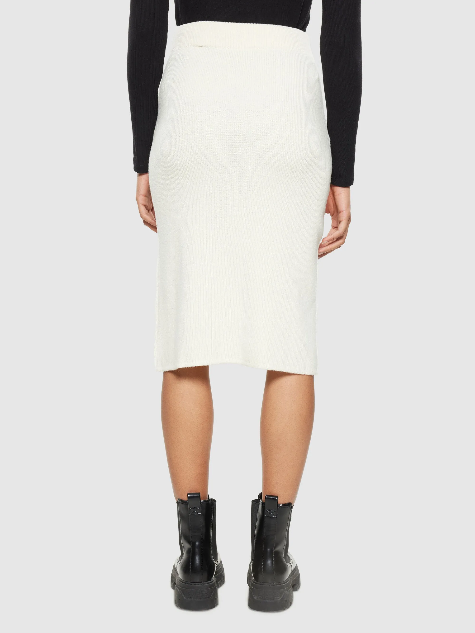 Wool midth lengt rib knit skirt - Egret