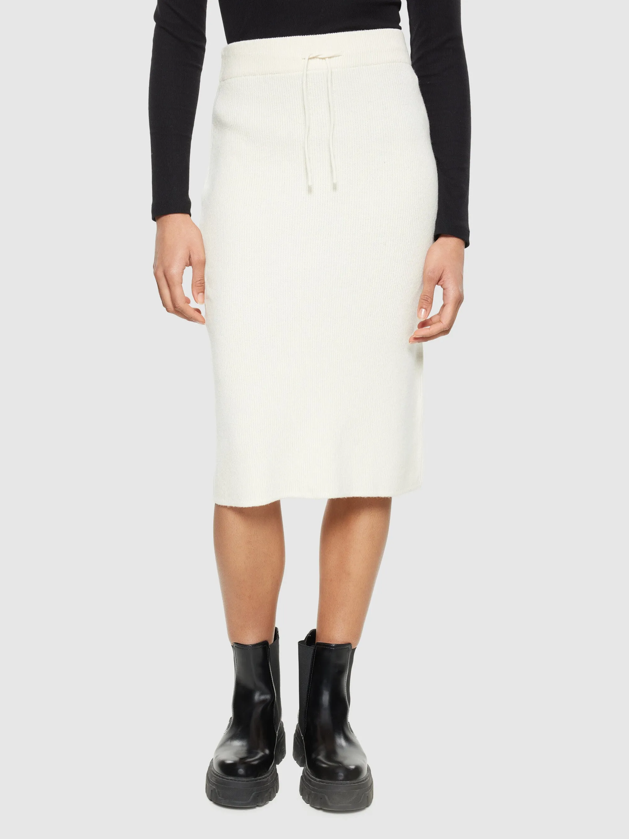 Wool midth lengt rib knit skirt - Egret