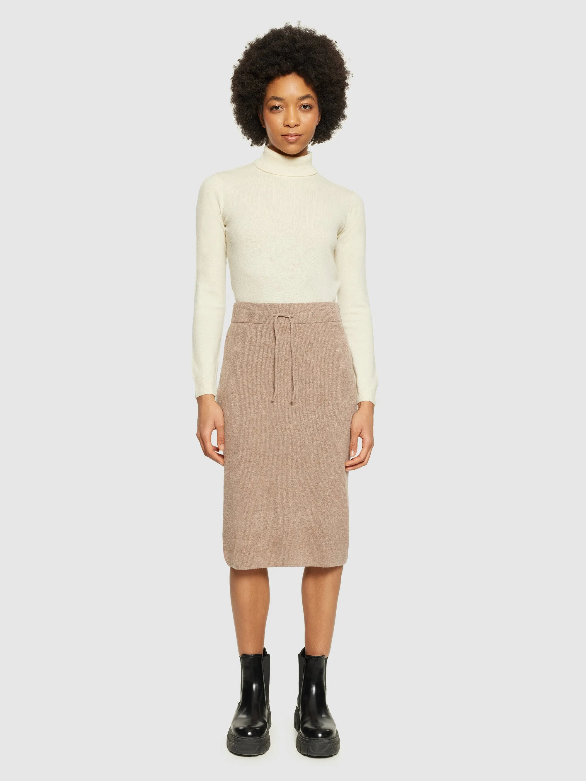 Wool midth lengt rib knit skirt - Kelp melange