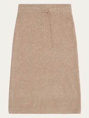 Wool midth lengt rib knit skirt - Kelp melange