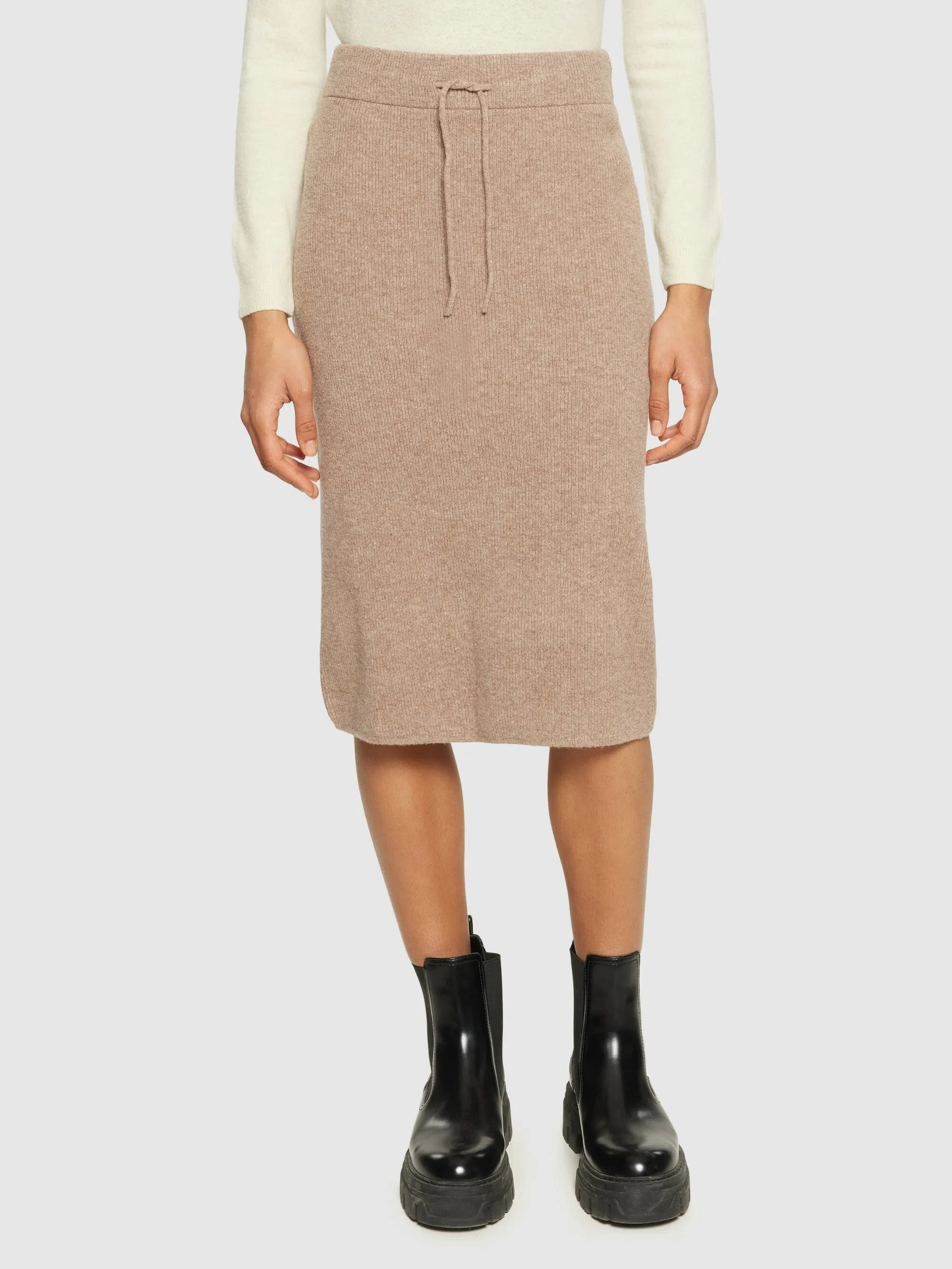 Wool midth lengt rib knit skirt - Kelp melange