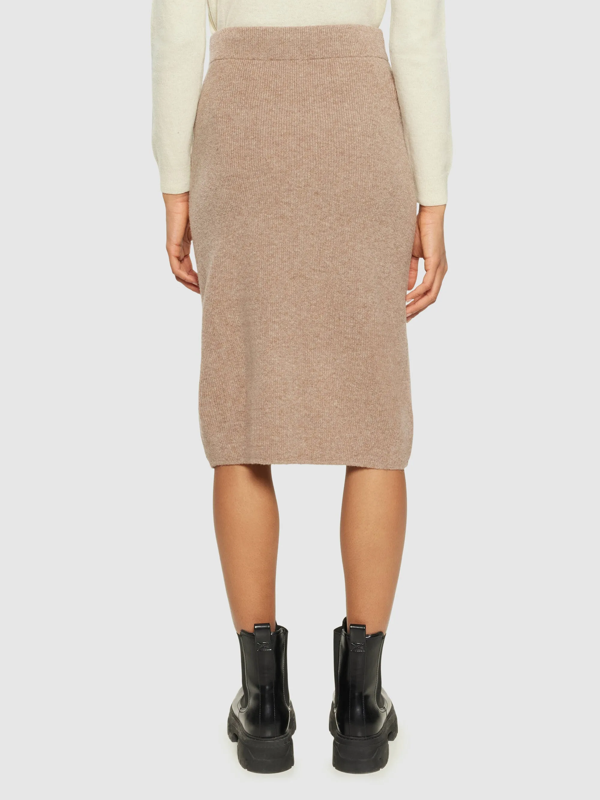 Wool midth lengt rib knit skirt - Kelp melange