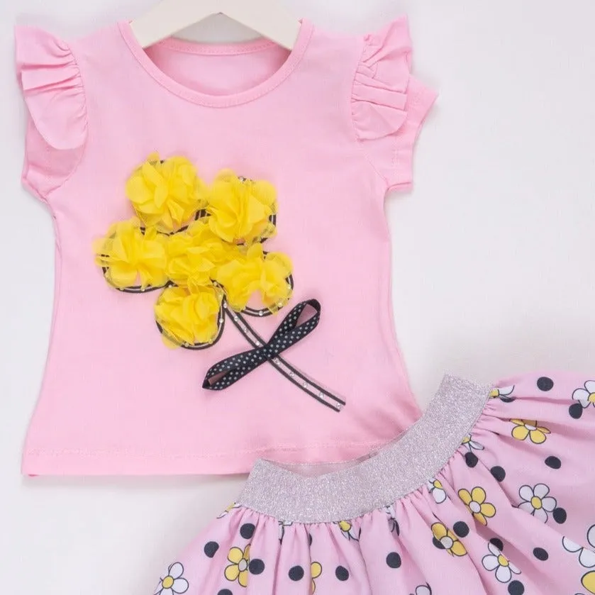 Yellow Flower Girl Skirt Set