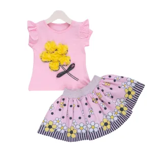 Yellow Flower Girl Skirt Set