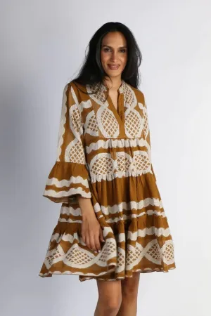 Zakar Midi Dress in White/Tan